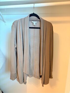 Athleta Taupe Draped Open-Front Cardigan